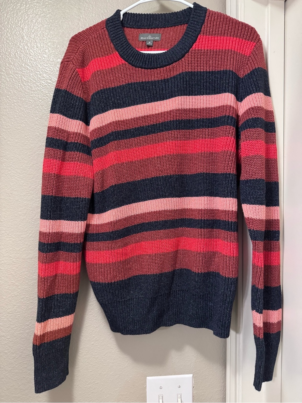 L.L. Bean Women's Crewneck Sweater - Navy, Red, Pink Stripes 100%cotton